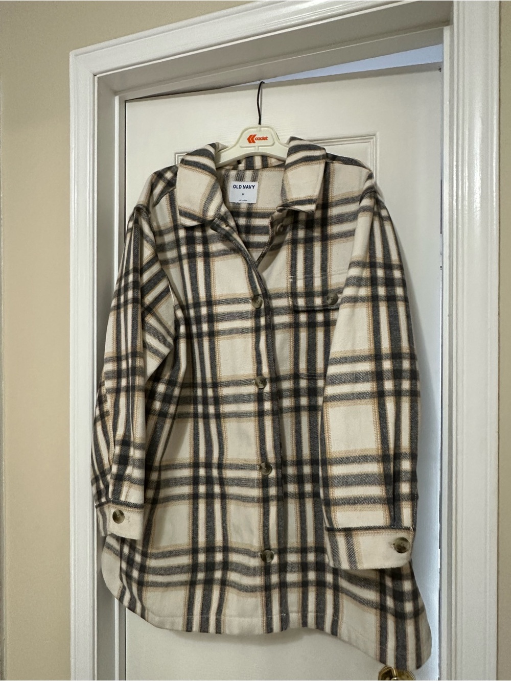 Old Navy Cream and Brown Plaid Utility Shacket